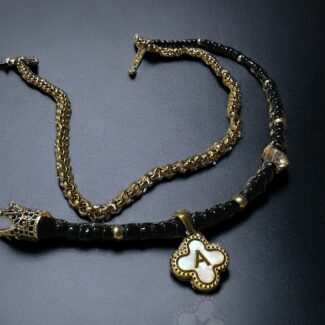 PERSONALISED DOUBLE ROW NECKLACE BLACK-GOLD