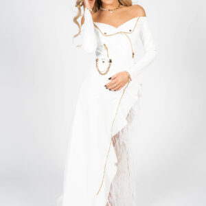 ⋈ WHITE LEATHER-FEATHER ⋈ Evening Dress - Image 3