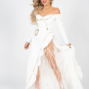 ⋈ WHITE LEATHER-FEATHER ⋈ Evening Dress - Image 4
