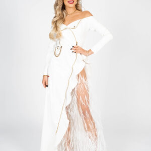 ⋈ WHITE LEATHER-FEATHER ⋈ Evening Dress - Image 2